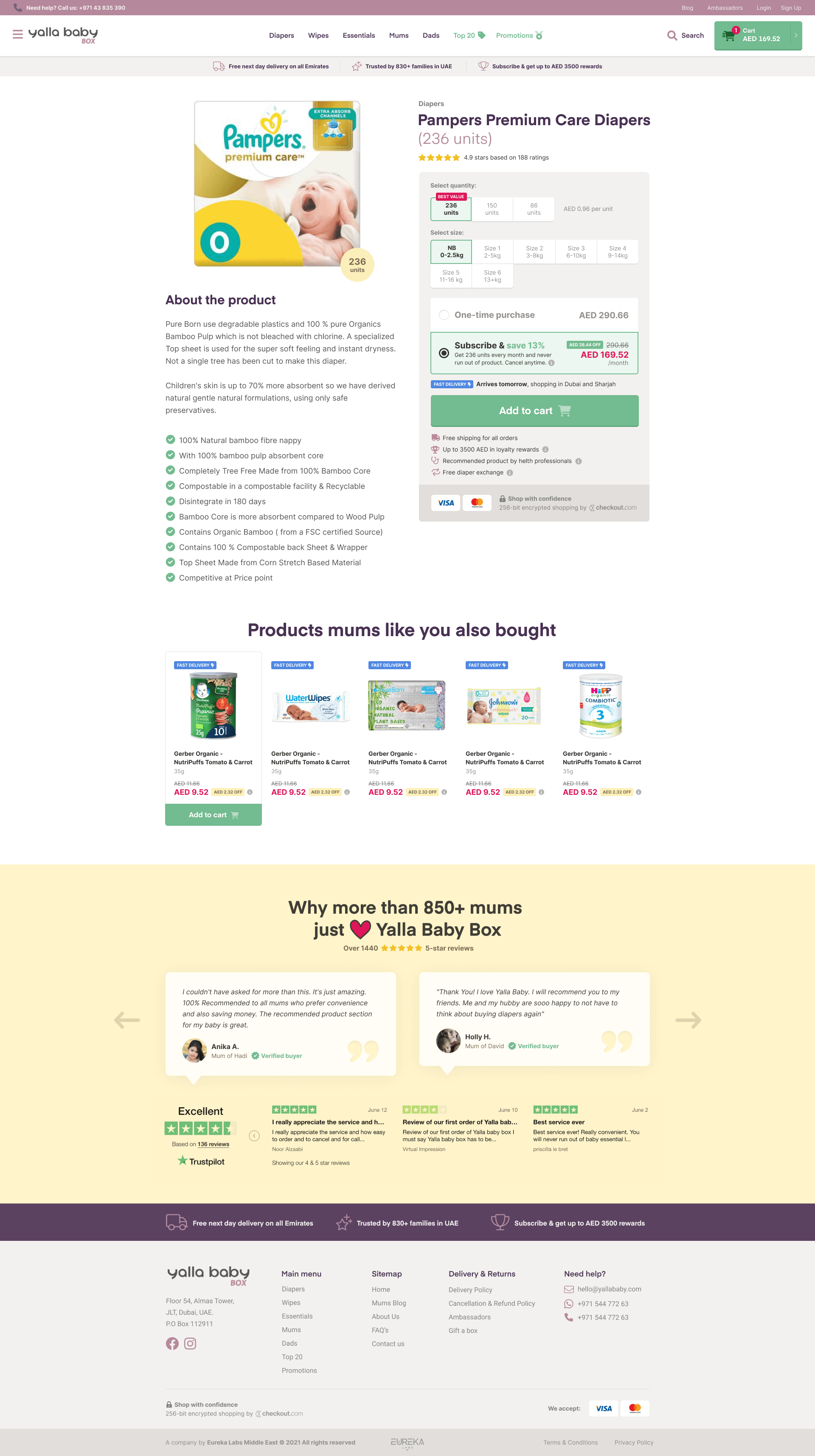 Product page with subscription